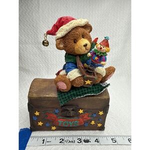 Vintage Teddy Bear Musical Toy Box Christmas Santa Claus Figurine‎